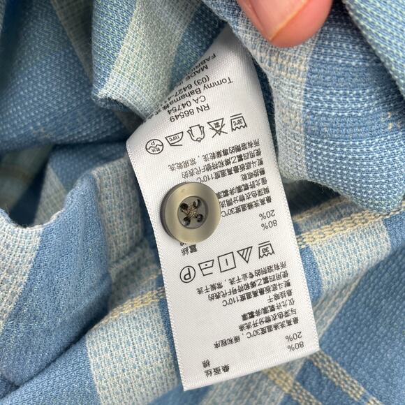 Tommy Bahama Shirt Mens L Blue Plaid Silk Cotton Blend Button Up Short Sleeve - Picture 9 of 10